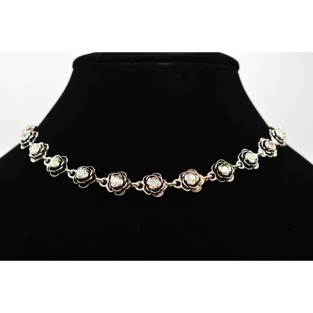Premier Designs Vintage Choker Necklace Aurora Borealis Rhinestone Crystal 9J